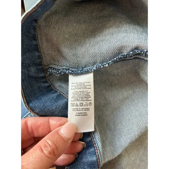 Loft Jean jacket womens L petite dark wash some stretch classic - Picture 7 of 7